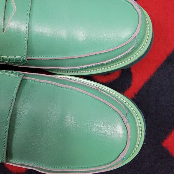 Men's Marc Nolan Adler Green Ombré Patent Leather Penny Loafers Size 8 - Picture 7 of 9